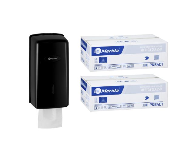 Pojemnik na papier toaletowy w listkach MERIDA ONE za 1 zł netto przy zakupie 2 kartonów papierów toaletowych MERIDA CLASSIC PKB401 (18 000 listków)